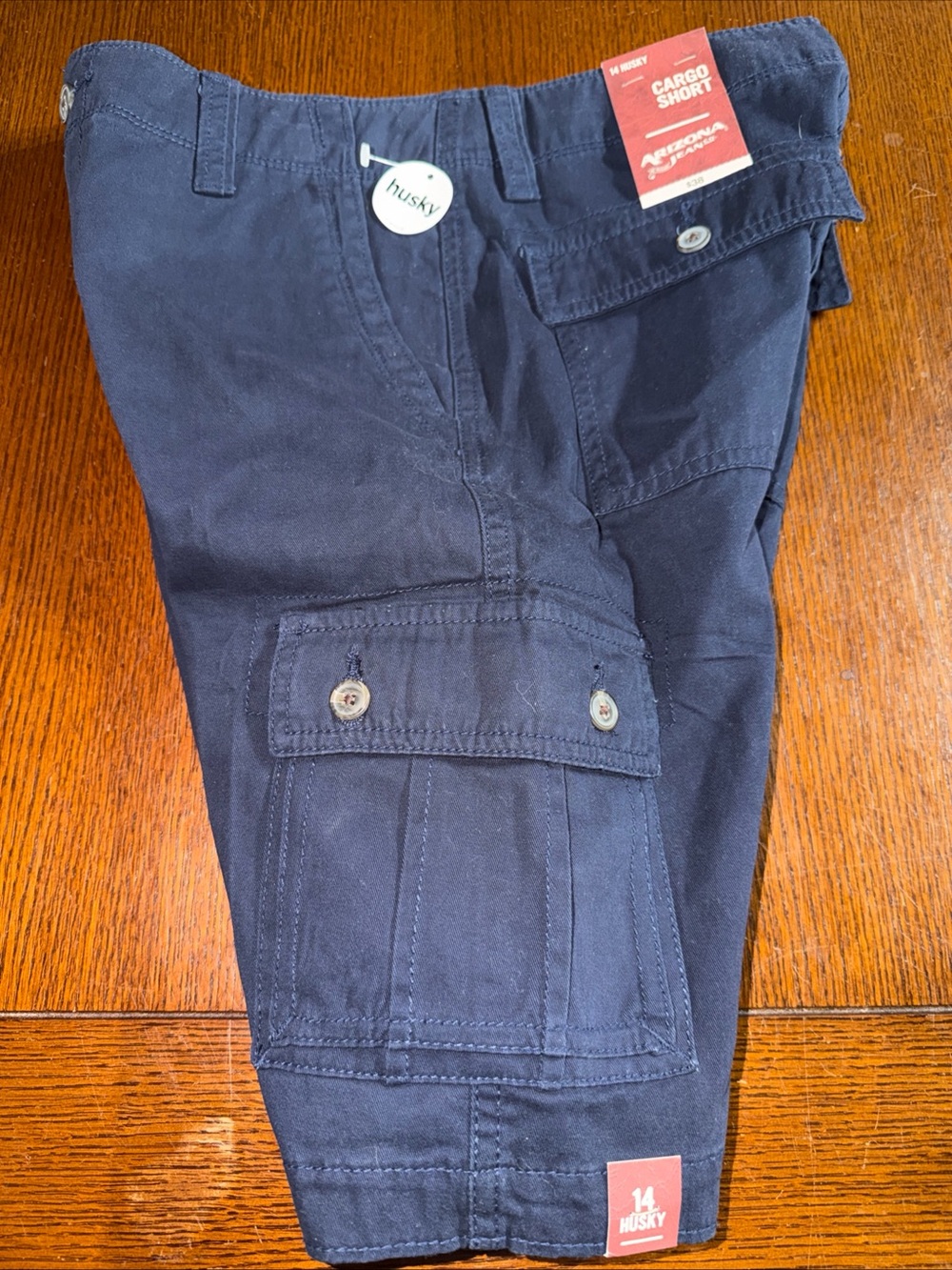 Arizona Jeans Navy Cargo Shorts - Boy’s Size 14 Husky Durable Cotton Blend